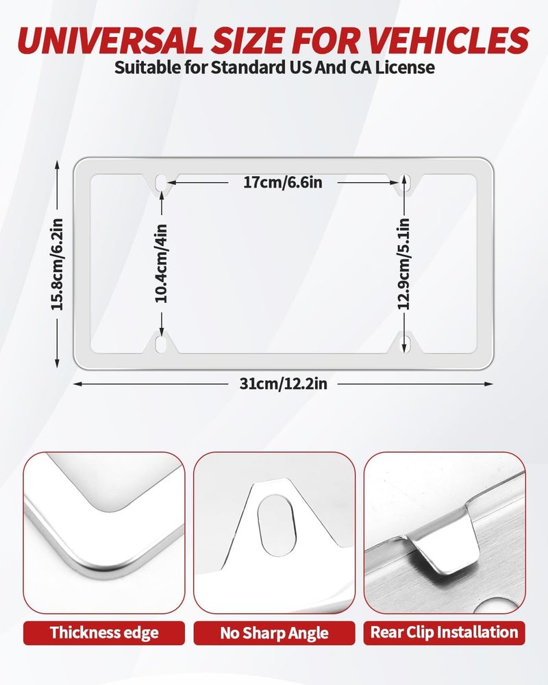 Abvsdu Chrome License Plate Frame Made of Zinc Alloy Metal, Universal Car Accessories,1 Pack License Plate Holder Never Rust and Unbreakable with Metal Screws& Chrome Caps and Screwdriver (1 PCS Silver) - Image 2